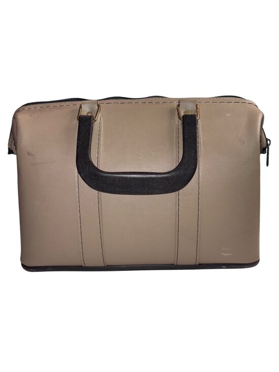 Service Mfg. Corp. Handbags - Vintage Tan & Black Faux Leather Handbag Zipper Closure By Service Mfg. Corp. Me